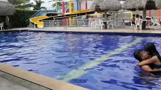 Latina Couple Moves from Pool Kissing to Bathroom Fuck