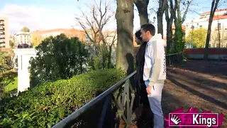 Busty European Brunette Rides Hard on a City Tour