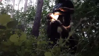Brunette Stepsister Risks a Public Blowjob in the Woods