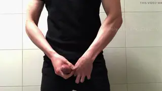 Muscular European Daddy Strokes a Massive Load in the Bathroom