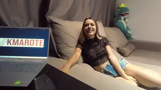 Blonde Latina Teen Gives Blowjob on Couch Then Outdoors