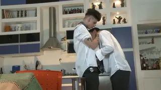 Muscular Students Breed Bareback in Kitchen Creampie