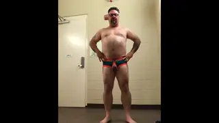 Mature Bear Strips Naked for Hotel Corridor Walk