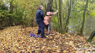 Tattooed European MILF Takes Halloween Facial Outdoors