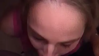Blonde Kneels in the Bathroom for a Deep Throat Facial
