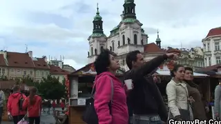 Mature Brunette Tourist Takes Stranger from Behind