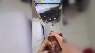 Redhead Wife Takes a Deep Throat Before a Facial