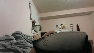 Curvy Brunette Grinds Pillow in Sheer Nightgown