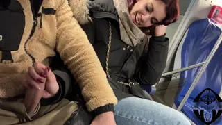 Redhead Gives Quick Handjob and Blowjob on Moving Train