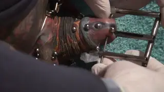 Tattooed European Sub Endures Pierced Cock Bondage