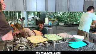 Busty Stepmom Serves Three Cocks in a Freeuse Threesome