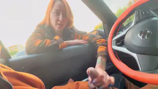 Redhead Stranger Flashes Boobs and Sucks Cock in a Parked Car