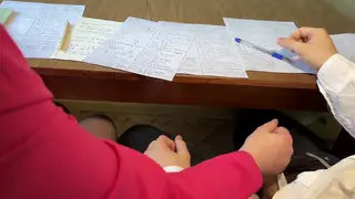 Schoolgirl Teases a Handjob Under the Desk in POV