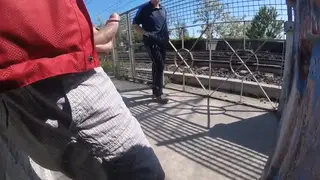 Latino Daddy Strokes Outdoors on a Cruise