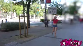 Blonde European MILF Casts Horny Guys Outdoors