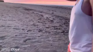 Busty Wife Flashes Her Tits at Sunset for Her Husband