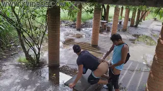 Hairy Latino Bear Sucked and Fucked in Outdoor Orgy