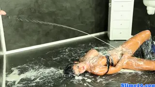 European Solo Babe Takes a Gloryhole Shower of Cum