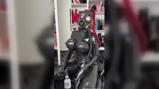 Busty Latex Milf Dominates Solo in Heavy Rubber Catsuit