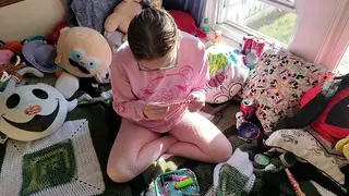 Petite Teen in Fishnets Smokes and Masturbates to a Real Orgasm