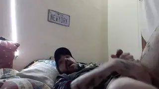 Latino Amateur Strokes to Climax on Bed