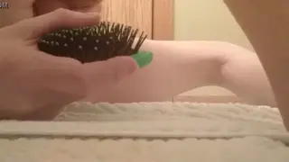 Femboy Rides a Hairbrush in a Solo Tease