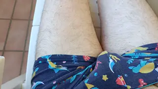 Chubby European Masturbates Outdoors on Plastic Bed