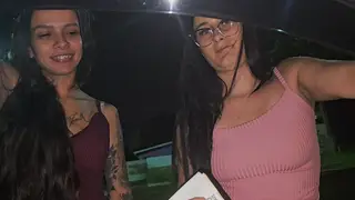 Two Curvy Women Share a Lucky Guy in a Holiday Car