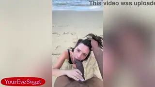 Petite Brunette Rides a Lifeguard's BBC on a Public Beach