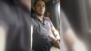 Guy Strokes His Big Cock on the Move