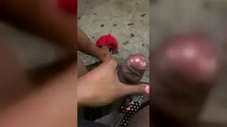 Trans Babe Strokes Big Cock in Car POV