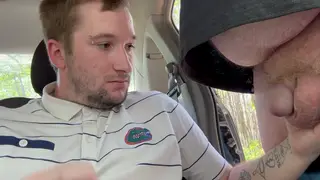 Hairy Bear Gives Blowjob Outdoors in POV