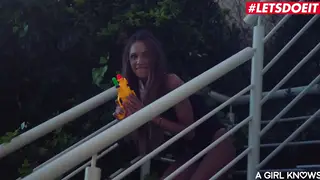 Petite European Teens Share Lesbian Pool Passion Outdoors