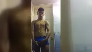Latino Teen Strokes His Cock in the Bathroom
