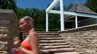 Busty Blonde Schoolgirl Caught by Stepdad Outdoors