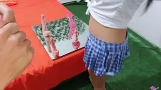 Latina Student Teases Outdoors in a Mini Skirt