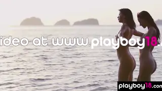Asian Lesbian Couple Share Sunset Beach Intimacy
