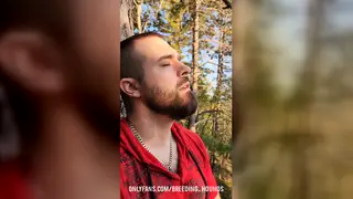 Bearded Bear Drains His Buddy Outdoors