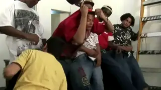 Muscular Men Covered in Cum During Intense Gangbang Orgy