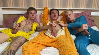 Pajama Party Twinks Share a Raw Threesome Creampie