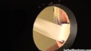 Blonde Newcomer Services Two Strangers Through a Gloryhole