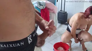 Redhead Latina Teen Gives POV Blowjob Then Takes Creampie Outside