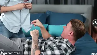 Tattooed Hunk Pleasures His Partner with Tongue and Thick Cock