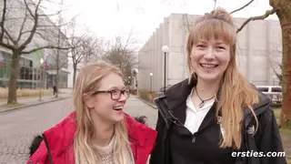 Blonde European Students Lick and Rim Outdoors