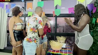 Curvy Latina Bride Enjoys Honeymoon Threesome