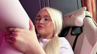 Blonde Schoolgirl Rides Classmate in Stockings After Condom Fails