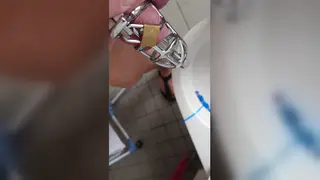 European Soloist Pisses in Catheter Cage While Wearing Stockings