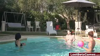 Brunette Trio Loses Volleyball Bet and Embraces Outdoor Passion