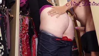 Voluptuous European Wife Bends Over in a Changing Room