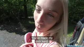 Blonde Gives POV Blowjob Outdoors Before Cumshot